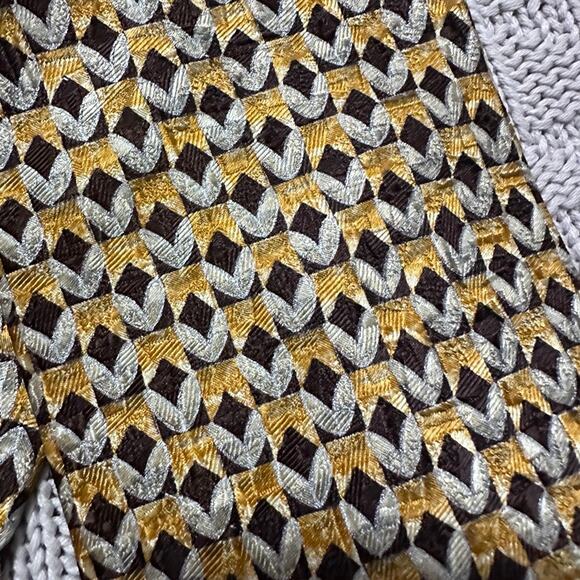 Ermenegildo Zegna gold and silver metallic geometric silk tie - Picture 2 of 5